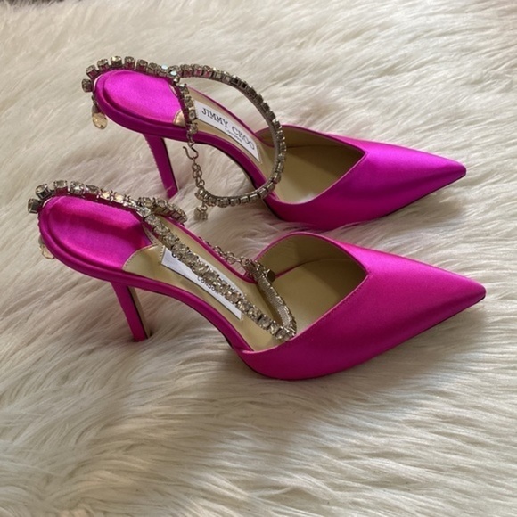 Jimmy Choo Saeda‎ 100mm satin crystal ankle strap pump size 35.5EU - Picture 9 of 16